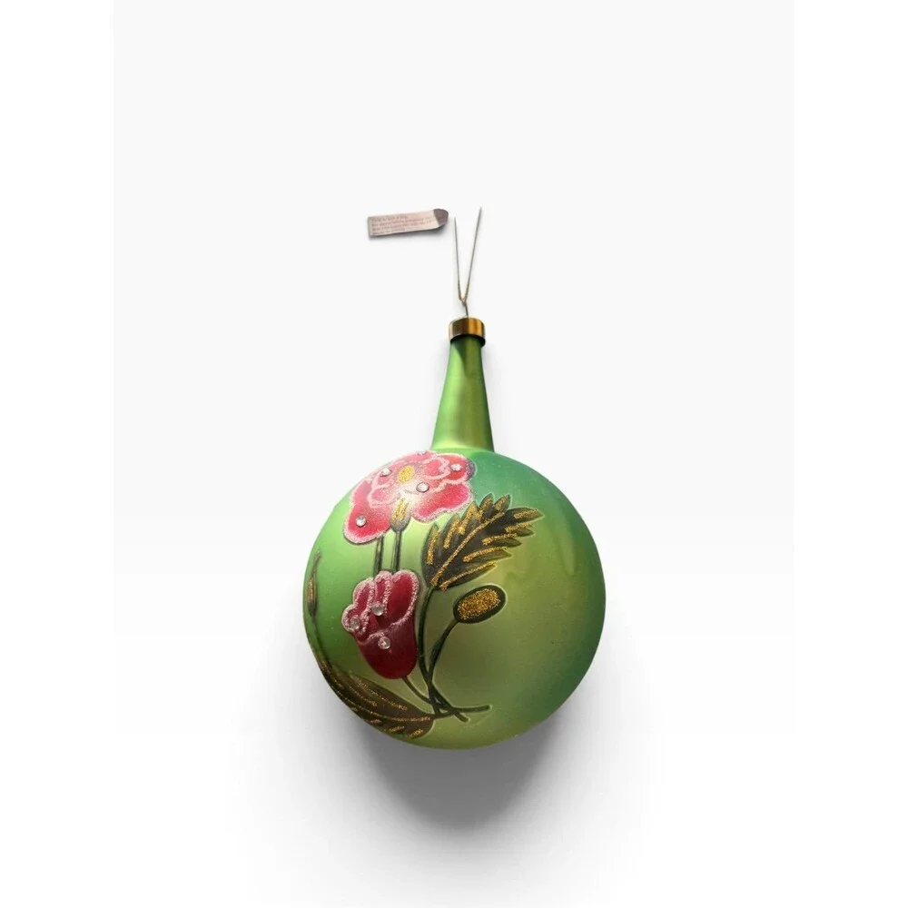 New $42 Bloomingdale’s floral hand painted long neck Christmas ornament ball